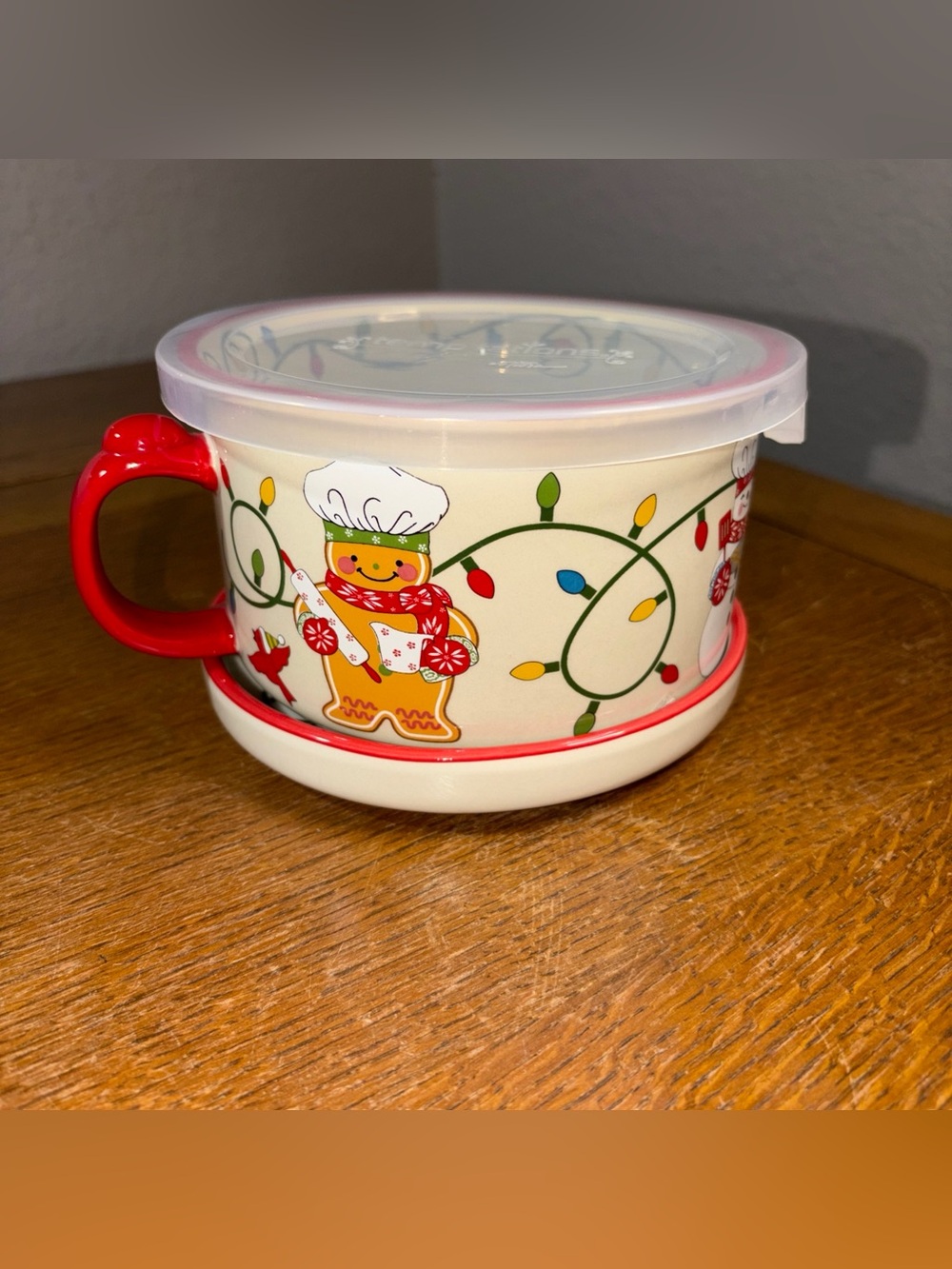 Temptations Ceramic Mug Meal Bowl With Lid-It Underplate Winter Whimsy 25 oz